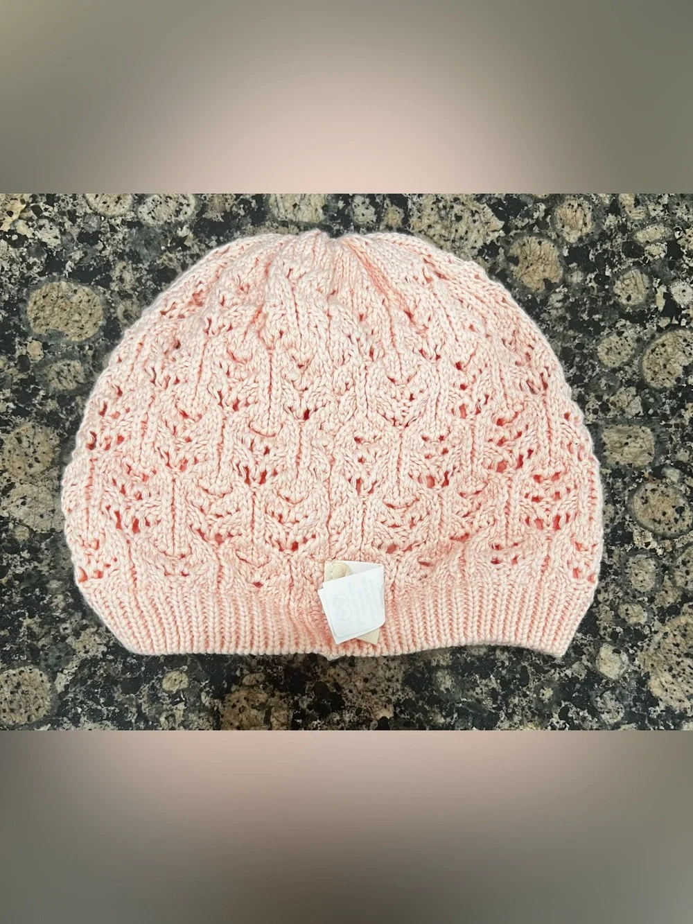 Handknit Soft Pink Cable Beanie‎ with Flower